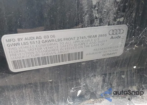2006 Audi A6 3.2 Avant z USA, uszkodzony, nr VIN WAUKH74F16N157540